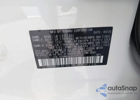 2025 Subaru Ascent Premium 8-Passenger z USA, uszkodzony, nr VIN 4S4WMAAD4S3442203